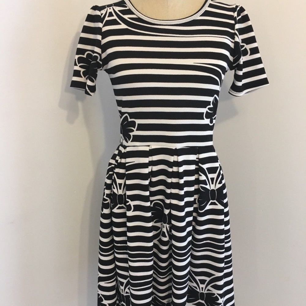 Lularoe Black White Bow Stripe Amelia Dress Vtg
